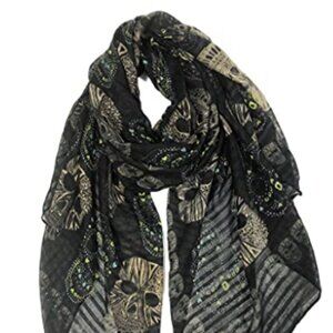 Fall Skull Scarf for Women – Lightweight Cotton Blend Wrap Shawl, Halloween